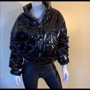 Shiny black puffer coat in great condition